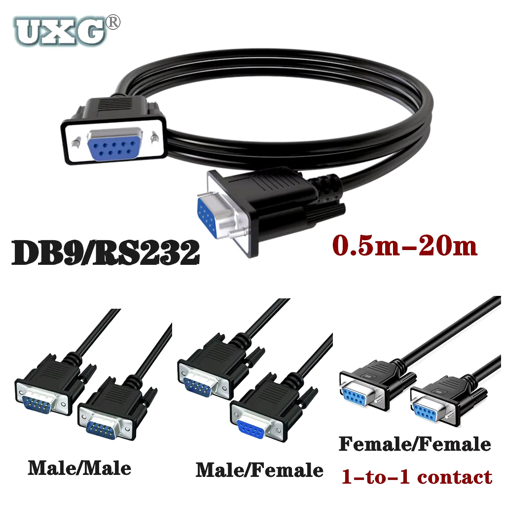 20M 10M 1.5M 3M Serial RS232 9Pin Male to Female DB9 9Pin PC Converter Extension Transfer Cable Cord Extending Wire for Computer