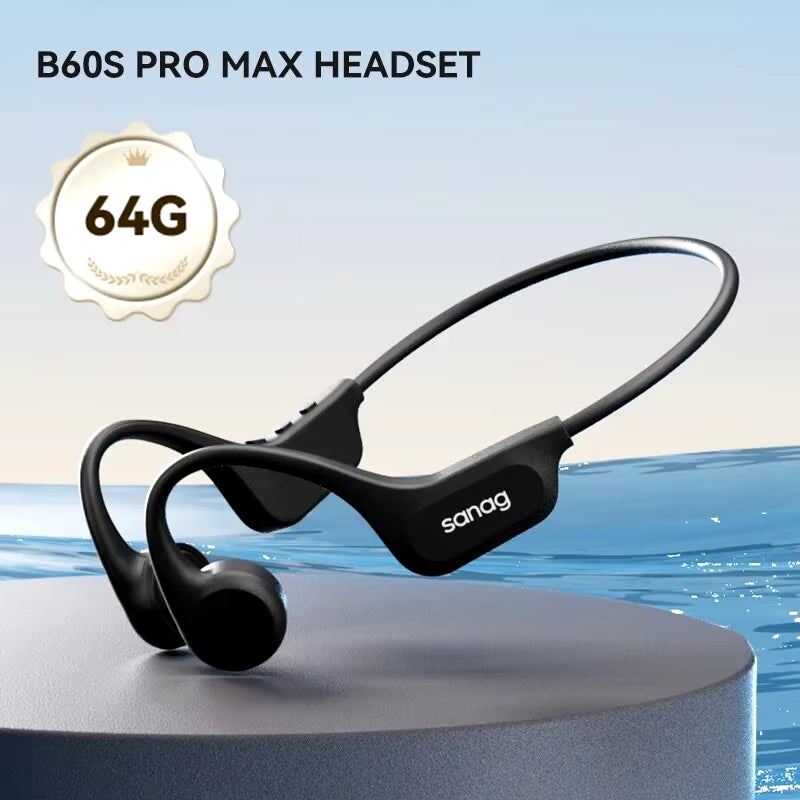 B60 Pro Bone Conduction Earphone IPX8 Wireless Open Headset Bluetooth 5.3 Swimming Bluetooth Headphones 64GB MP3 Earbuds