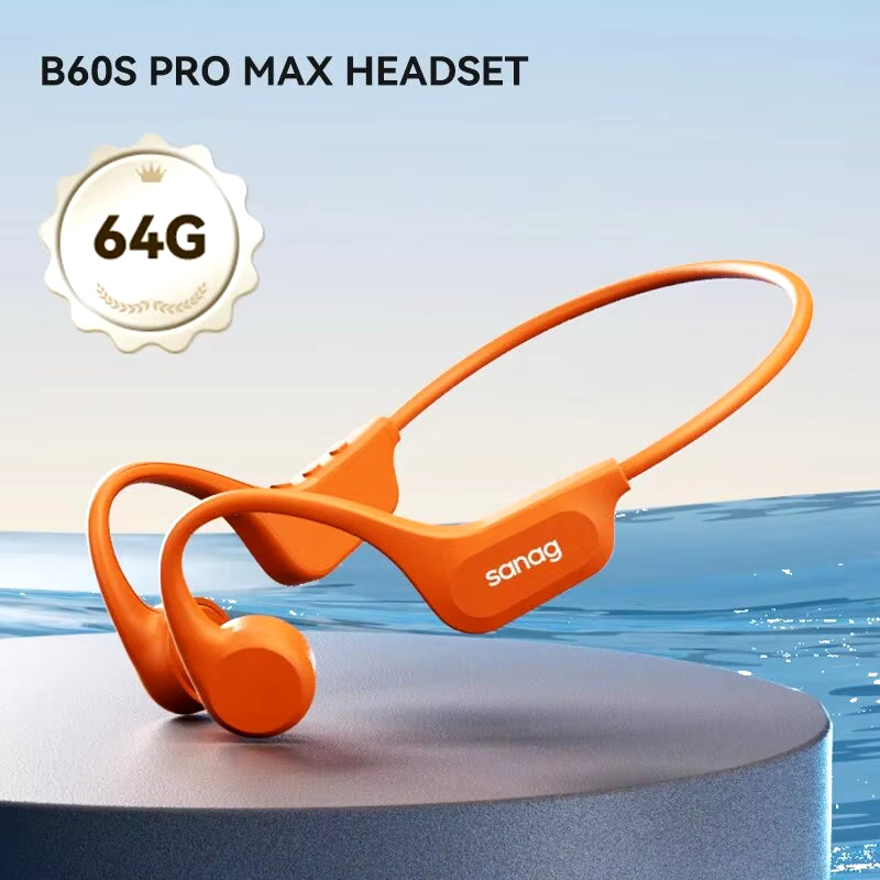 B60 Pro Bone Conduction Earphone IPX8 Wireless Open Headset Bluetooth 5.3 Swimming Bluetooth Headphones 64GB MP3 Earbuds