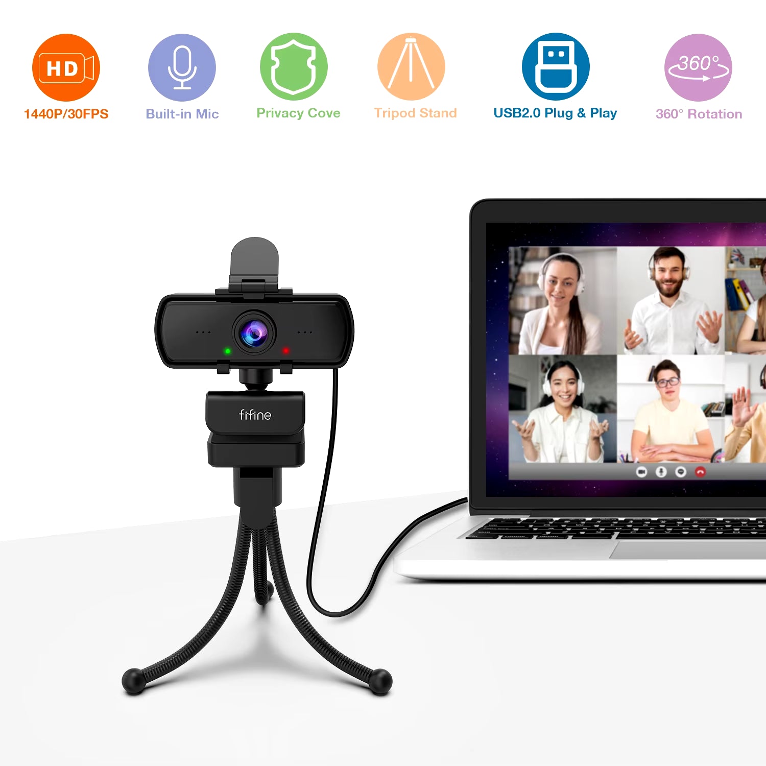 1440P Full HD PC Webcam with Microphone, Tripod, for USB Desktop & Laptop,Live Streaming Webcam for Video Calling-K420