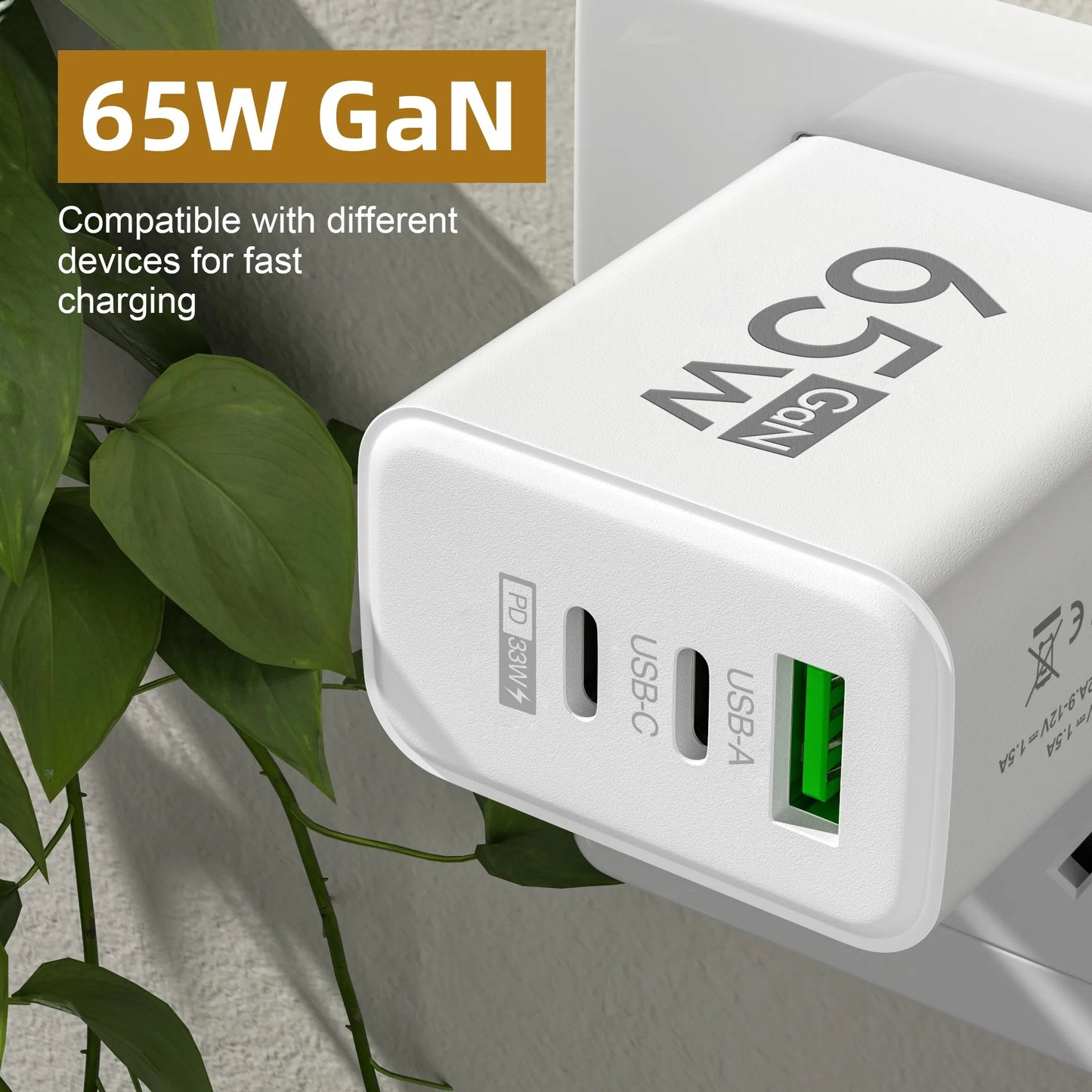 65W Gan USB Fast Charging Type C PD Charger Quick Charge Mobile Phone Power Adapter for Iphone 14 15 Pro Xiaomi Samsung Oneplus