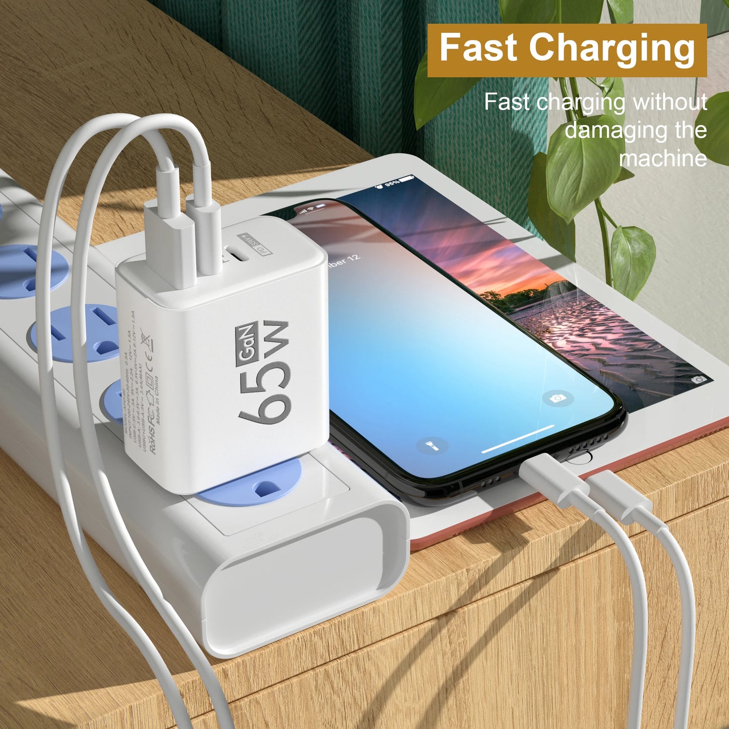 65W Gan USB Fast Charging Type C PD Charger Quick Charge Mobile Phone Power Adapter for Iphone 14 15 Pro Xiaomi Samsung Oneplus